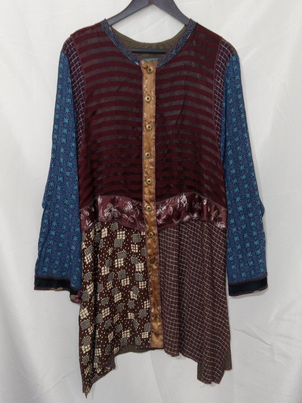 Nothing Matches USA Patchwork Boho Tunic Dress XL 2 Lagenlook Artsy Festival - Picture 2 of 14